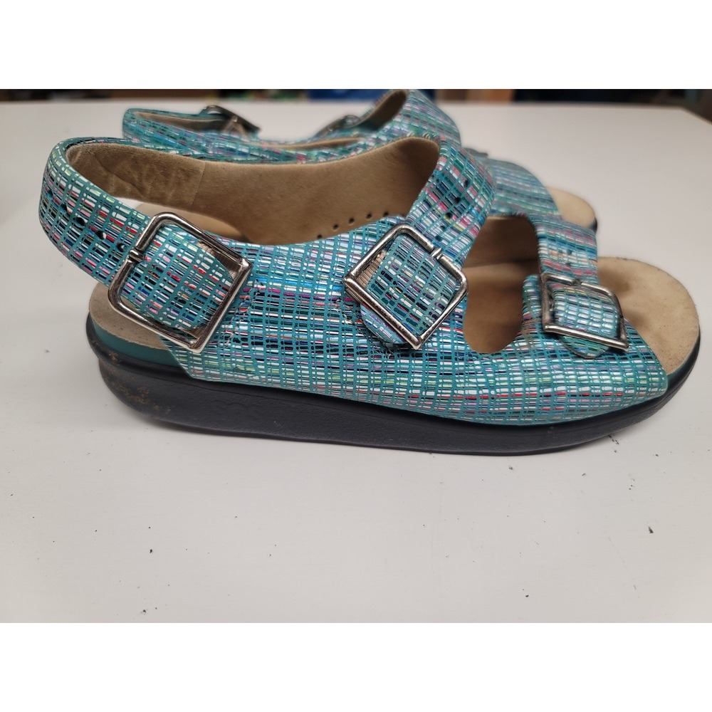 SAS Relaxed Comfort Teal Blue Woven Adjustable Strap Sandals - Size 6W